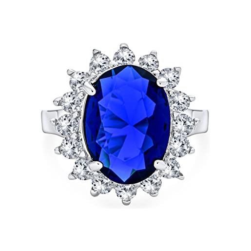 Bling Jewelry personalizzare classico tradizionale 6ctw royal blue cz crown halo oval cubic zirconia simulato zaffiro fidanzamento per donne anello promessa. 925 argento personalizzabile