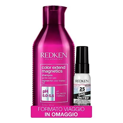 Redken | kit color extend magnetics shampoo 300ml + formato viaggio one united, per capelli colorati e protetti, color extend magnetics