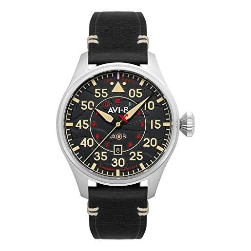 AVI-8 mens 46mm hawker hurricane clowes automatic kenley pilot watch with genuine leather strap av-4097-03