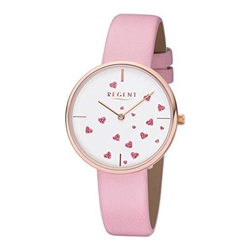 REGENT orologio da donna 36 mm con cuori glitterati bianco/rosa ba-608