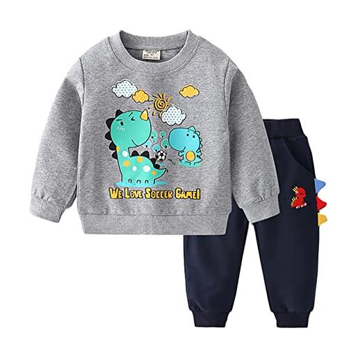 NautySaurs bambini tute per ragazzi felpe e pantaloni set carino manica lunga top dinosauro maglione e pantaloni della tuta, grigio, 4 anni