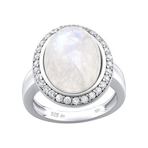 SILVEGO anello da donna in argento 925 con vera pietra di luna e zirconia, jstmsr14941