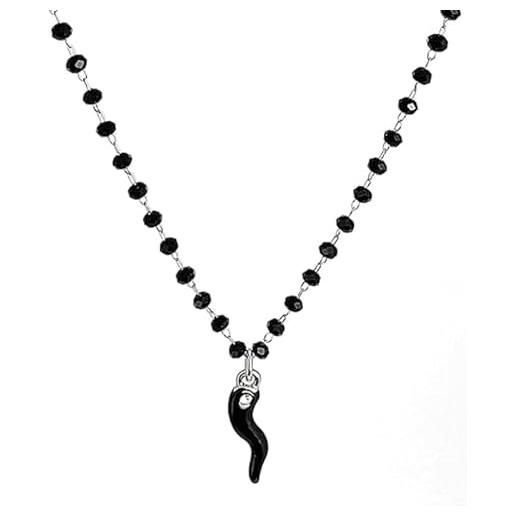 MAISON GIOIELLI FIRENZE ohana collana donna rosario con cornetto smaltato placcato oro 18k (nero)