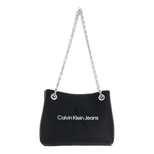 Calvin Klein Jeans sculpted shoulder bag24 mono k60k607831, borse donna, nero (black/metallic logo), os