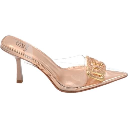 Malu Shoes scarpe decollete punta slingback donna champagne trasparente con accessorio strass argento tacco 10cm cinturino tallone