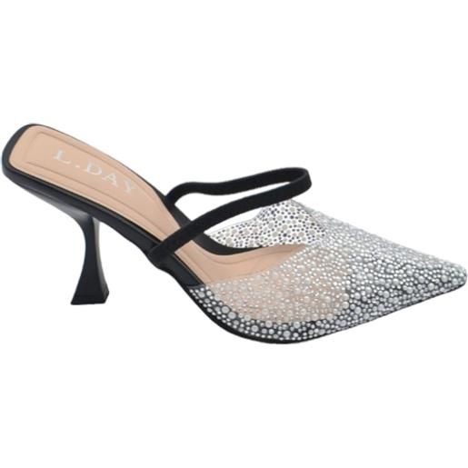 Malu Shoes scarpe decollete slingback nero donna elegante punta trasparente con microperle tacco 10 cm cinturino retro tallone