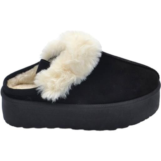 Malu Shoes ciabatta pantofola donna platform nera con interno di pelliccia bianco elastico slingback comoda fondo alto 4,5 cm