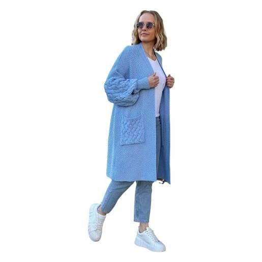L-secret * cardigan da donna maglione oversize manica lunga cappotto tasche nuovo (azzurro)