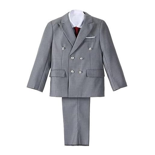 Lito Angels smoking grigio completo elegante per ragazzo, set 5 pezzi (giacca, gilet, camicia, cravatta e pantaloni) taglia 10-11 anni (etichetta in tessuto 60)