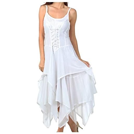 Sakkas 9031 corsetto style bodice jaquard leggero fazzoletto hem dress - bianco - unica
