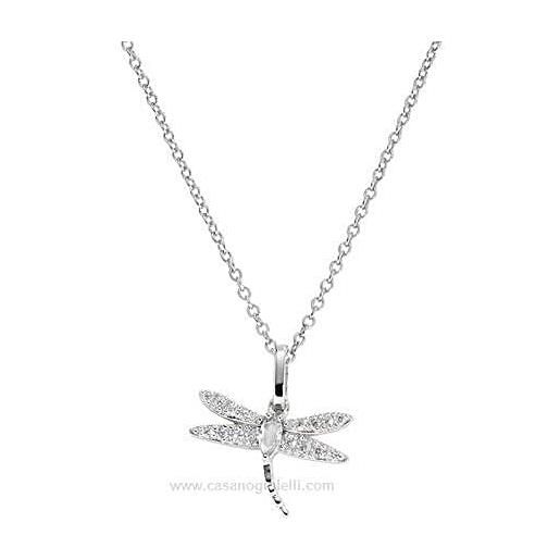 Amen collana donna in argento libellula con zirconi, misura 40+5 cm regolabile (bianco)