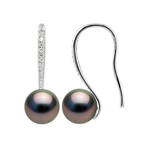 PEARLS & COLORS NATURAL FINE PEARLS pearls & colors - orecchini pendenti di prestigio perle coltivate di tahiti rotonde 8-9 mm - argento 925 - gioiello da donna