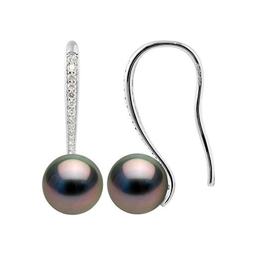 Schöner-SD Orecchini A Perno In Argento 925 Con Perle Rotonde 8 Mm, Replica Swarovski, Colore Nero, Realizzati In Germania