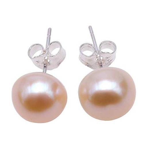 JYX Pearl jyx - orecchini a perno in argento sterling con perle d'acqua dolce rotonde, 10 mm, colore: bianco / rosa / viola e argento, colore: rosa, cod. Fes332