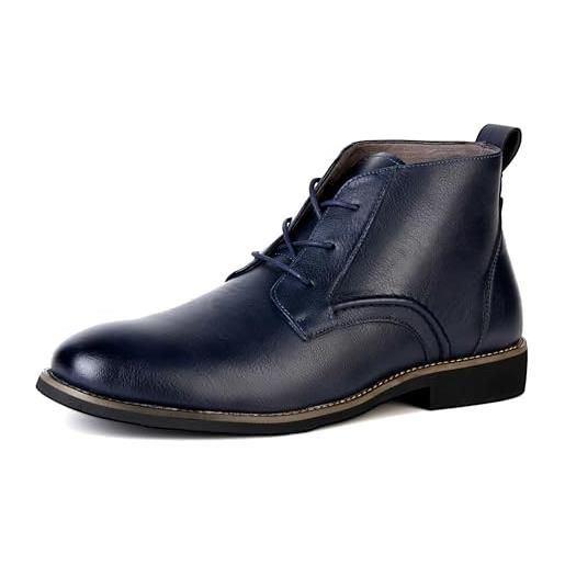 CALEBGAR stivaletti uomo stivali comode scarponi classici chukka boots pelle sintetica stringata scarpe uomo (blu, 44)