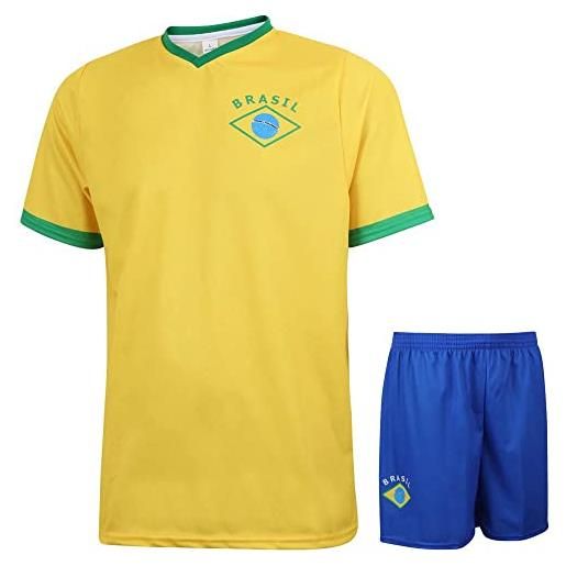 Kingdo maglietta brasile per la casa, per bambini e adulti, per ragazzi e uomini, per il calcio, per lo sport, abbigliamento sportivo, giallo. , 140