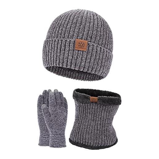 LTWOTEJNG cappello invernale sciarpa guanti schermo in peluche a tre pezzi cappello lavorato a maglia ispessito a prova di freddo all'aperto cappello arancione
