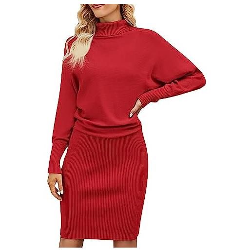 Generic abito maglione premaman per le donne temperamento abito lungo in maglia tinta unita minimalista borsa sottile hip collo alto maglione abito estivo in cotone per le donne, nero , l