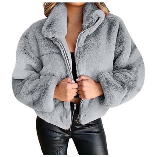 ZhuiKun cappotto in pelliccia sintetica da donna giacca calda di peluche cappotto di visone sintetico per l'autunno inverno parka maniche lunghe - nero, l
