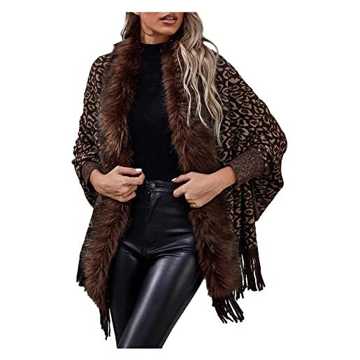 MXIM 2022 cappotto a mantello lavorato a maglia da donna moda casual leopardo chiaro collare in lana cardigan mantello lavorato a maglia, caff, l