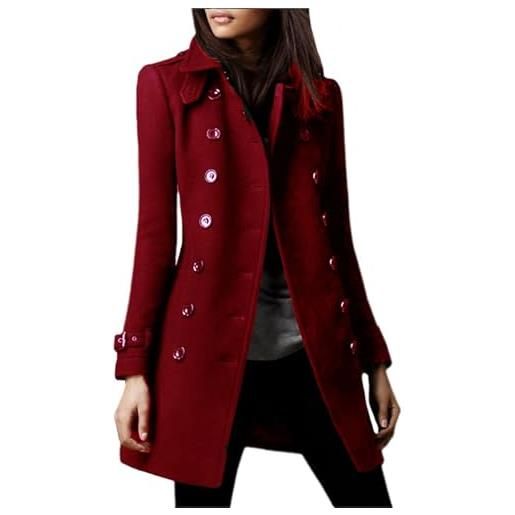 EGSDMNVSQ trench donna cappotto in lana con risvolto con doppia fila di bottoni caldo parka cappotto invernale lungo antivento a maniche lunghe con colletto rovesciato giacca giacca slim fit outwear