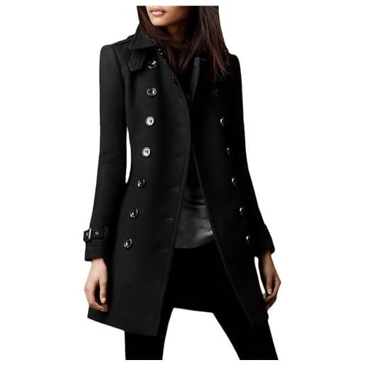 EGSDMNVSQ trench donna cappotto in lana con risvolto con doppia fila di bottoni caldo parka cappotto invernale lungo antivento a maniche lunghe con colletto rovesciato giacca giacca slim fit outwear