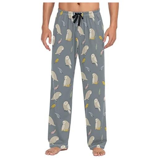 ZZXXB pantaloni pigiama da uomo con gufo e piume, vestibilità dritta con tasche s-xxl, grey, s
