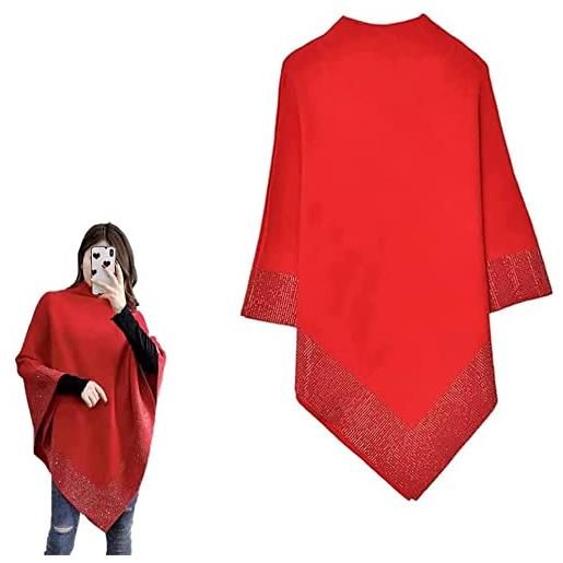 Qklovni sciarpa da donna in morbida lana di cachemire e pashmina con strass e sciarpa spessa extra large, rosso, etichettalia unica