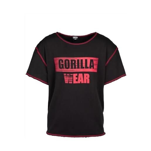 Gorilla wear wallace - maglia da allenamento per bodybuilding old school, collo largo, taglie doppie, nero/rosso, s-m tall