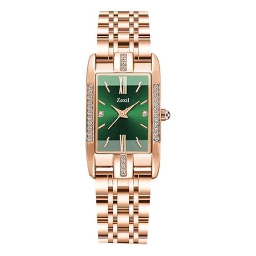 RORIOS orologi da donna rettangolo orologi da polso oro rosa acciaio inossidabile orologio analogico quarzo signora orologi moda diamante verde