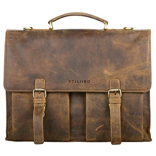 STILORD cartella/borsa a tracolla/borsa del maestro università valigetta cuoio 15.6 pollici laptop pelle marrone, colore: marrone medio
