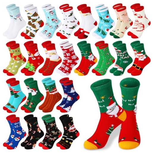 SATINIOR 24 paia calze di natale calzini natalizi al polpaccio calze di natale colorate divertenti donna uomo adulti unisex