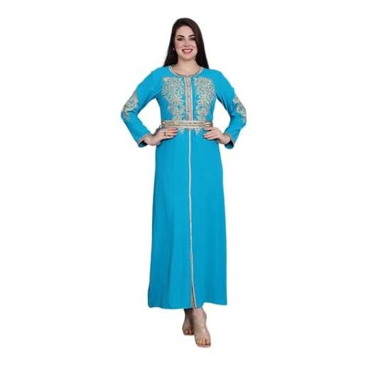 Générique caftano marocchino per festa e matrimonio - takchita marocchina - elegante caftano con cintura dorata, ricamo e perline sul davanti e le braccia, blu, xl