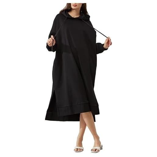 Les umes maxi abito da donna casual a maniche lunghe con cappuccio con spacchi laterali slim felpa con tasche, nero , xl