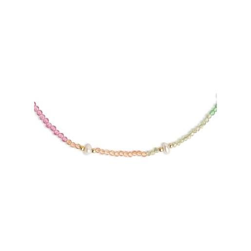 SINGULARU - collana dye pearls colors - collana in ottone placcato oro 18 kt - pietre colorate e perle naturali - catena regolabile di 55 cm - gioielli da donna