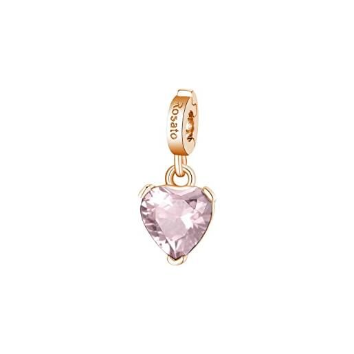 Rosato charm cuore Rosato in argento 925‰, placcatura oro rosa e cuore in quarzo rosa rz190