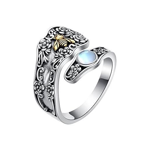 HUKKUN anello cucchiaio in argento sterling 925 per le donne con gemma naturale turchese/opalo/ametista/lapislazzuli/pietra di luna anello vintage regolabile per le donne, metallo prezioso