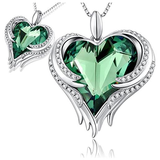 Jiahanzb collana con ciondolo a forma di cuore amore regali di gioielli di compleanno per donne moglie mamma (b: green)