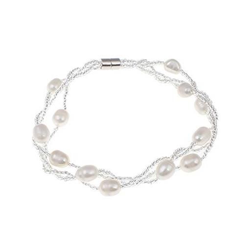TreasureBay bracciale per donna a più file di perle d'acqua dolce coltivate, (bianco)