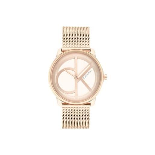 Calvin Klein orologio analogico al quarzo unisex con cinturino in maglia metallica in acciaio inossidabile color oro rosso - 25200035