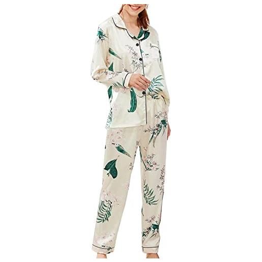 Geagodelia set pigiama da donna 2pcs camicia da notte a manica lunga + pantaloni abbigliamento da casa elegante (striscia zebrata, s)