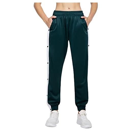 Dazzerake pantaloni da jogging sportivi da donna a righe laterali con spacco alto pantaloni sportivi da tuta larghi con chiusura a bottoni a pressione pantaloni hip pop (verde scuro, m). 