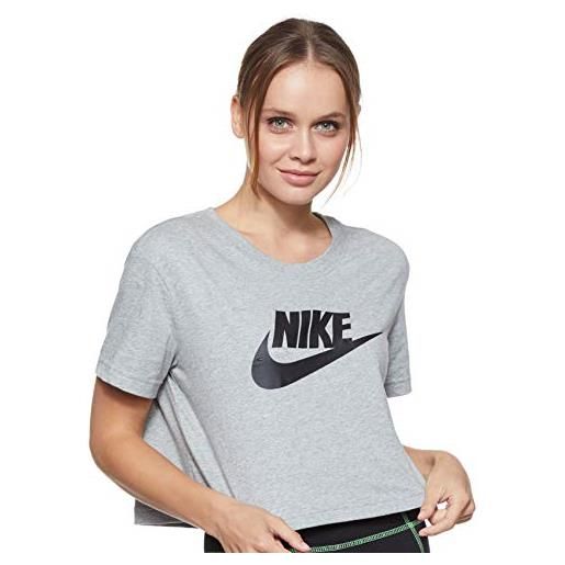 Nike w nsw tee essntl crp icn ftr t-shirt, dk grey heather/(black), l donna