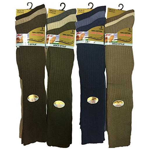 Get Top Marketing 12 paia di calzini da uomo in 100% puro cotone a coste, lunghi fino al ginocchio multicolore assorted