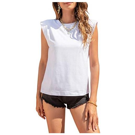 ZLCC summer women's vest round neck casual solid color sleeveless shoulder support shoulder pad vest t-shirt