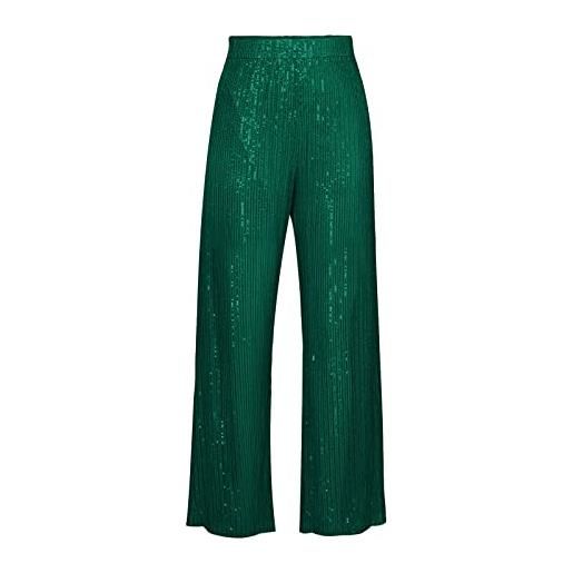 Aonoapll pantaloni con paillettes a vita alta da donna pantaloni con glitter a gamba larga pantaloni larghi a gamba dritta sparkle streetwear, verde, l