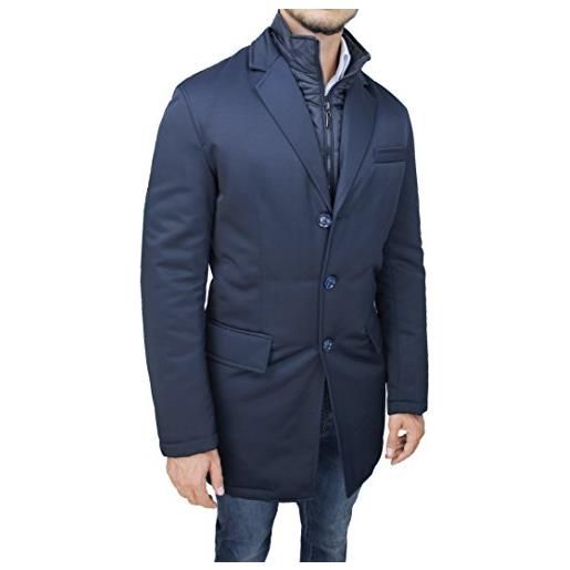 Mat Sartoriale giaccone uomo elegante invernale blu giacca soprabito lungo foderato (xxxl)