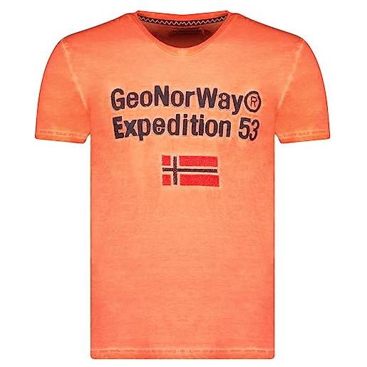Geographical Norway jimdo men - t-shirt cotone uomo - classica maglietta estiva logo - manica corta scollo v e vestibilità regolare - abito ideale primavera (blu xxl)