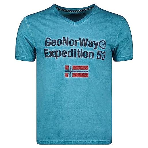 Geographical Norway jimdo men - t-shirt cotone uomo - classica maglietta estiva logo - manica corta scollo v e vestibilità regolare - abito ideale primavera (marino s)