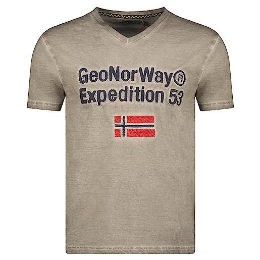 Geographical Norway jorent men - t-shirt cotone uomo - classica maglietta estiva logo - manica corta scollo v e vestibilità regolare - abito ideale primavera (grigio chiaro l)